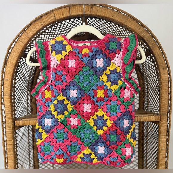 Farm Rio Crochet Square Vest Colorful Cotton Sleeveless Ruffle Size S NWT - Picture 5 of 7